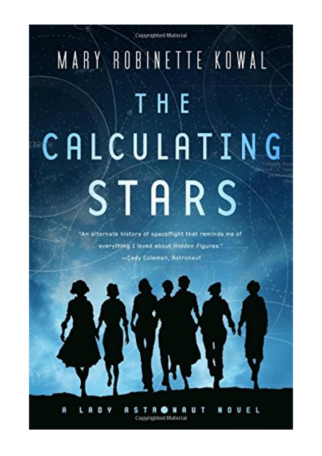 The background is deep blue with geometric drawing, against which a group of women are silhouetted in black. 
