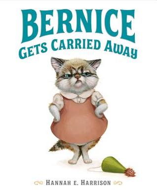 The book cover shows the title with a tabby kitten, Bernice, beneath. She is wearing a blouse and a peach jumper and has her hands on her hips. A green party hat lies on the floor next to her.