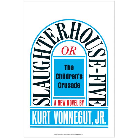 Slaughterhouse-Five arches in a tombstone shape above the subtitle, Or the Children's Crusade, and the author's name. 
