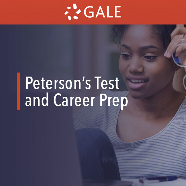 Ad for Gale: Peterson's Test and Career Prep shows a young Black woman engaged with something on computer screen in front of her.