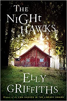 The cover of The Night Hawks shows a backlit red house with a triangular roof, with dark trees above and green grass in the foreground.