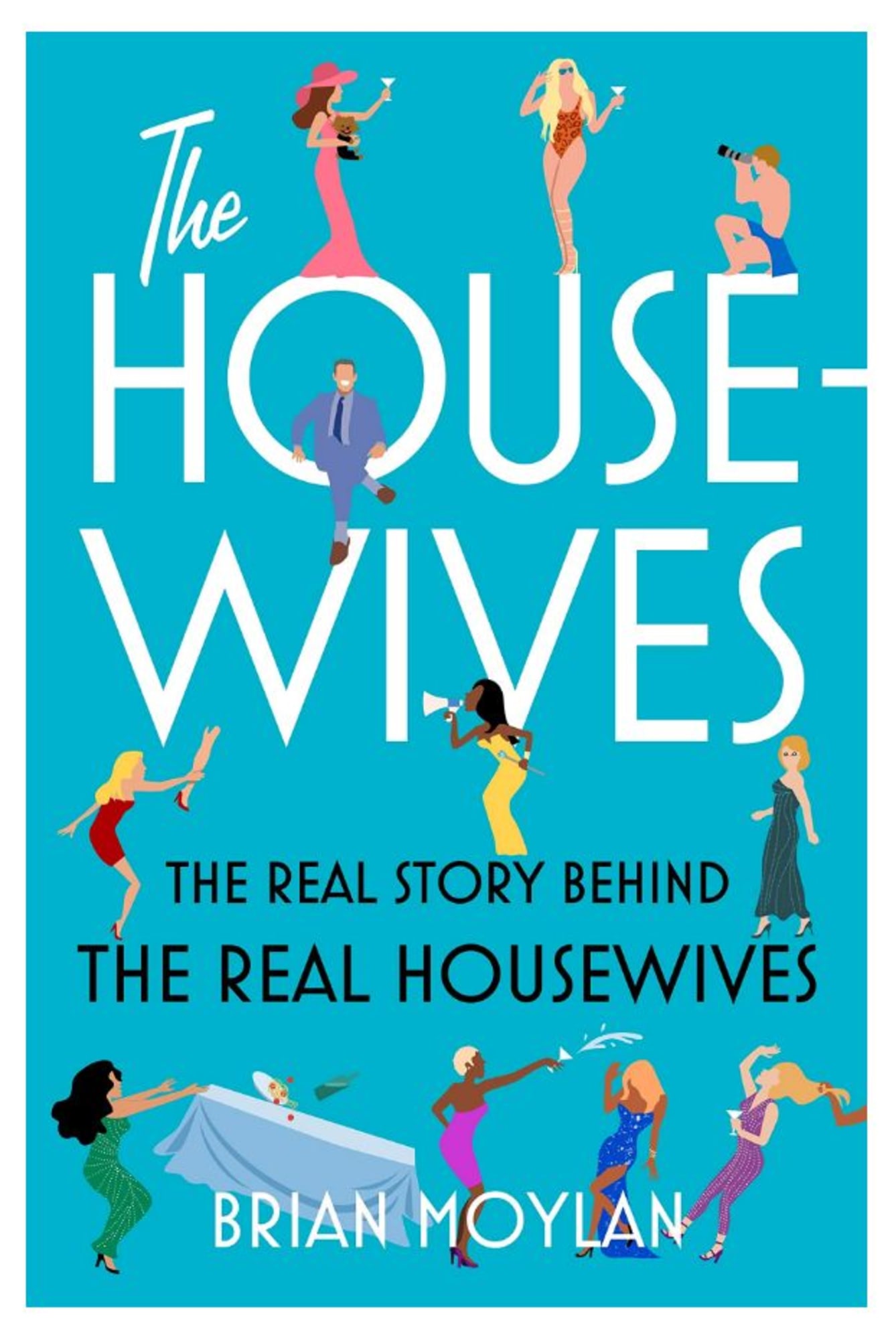 Bright blue cover features simple illustrations of various characters from the show, with Andy Cohen sitting inside the O.