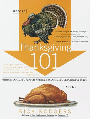 The book cover depicts an illustration of a live male turkey at the top, superimposed above a maize-colored arrow that points to a roasted turkey on a platter at the bottom.