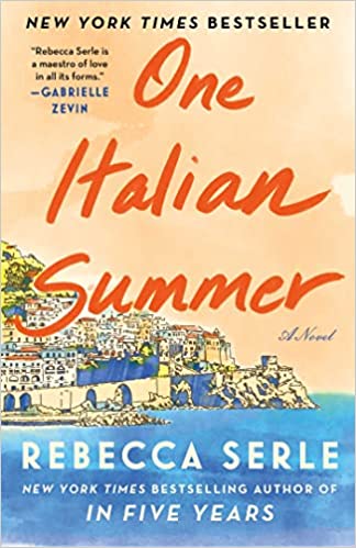 The cover depicts an Italian town on the coastline against a pale orange sky, with the cliffs overlooking a sky-blue sea and the green hills in the distance.