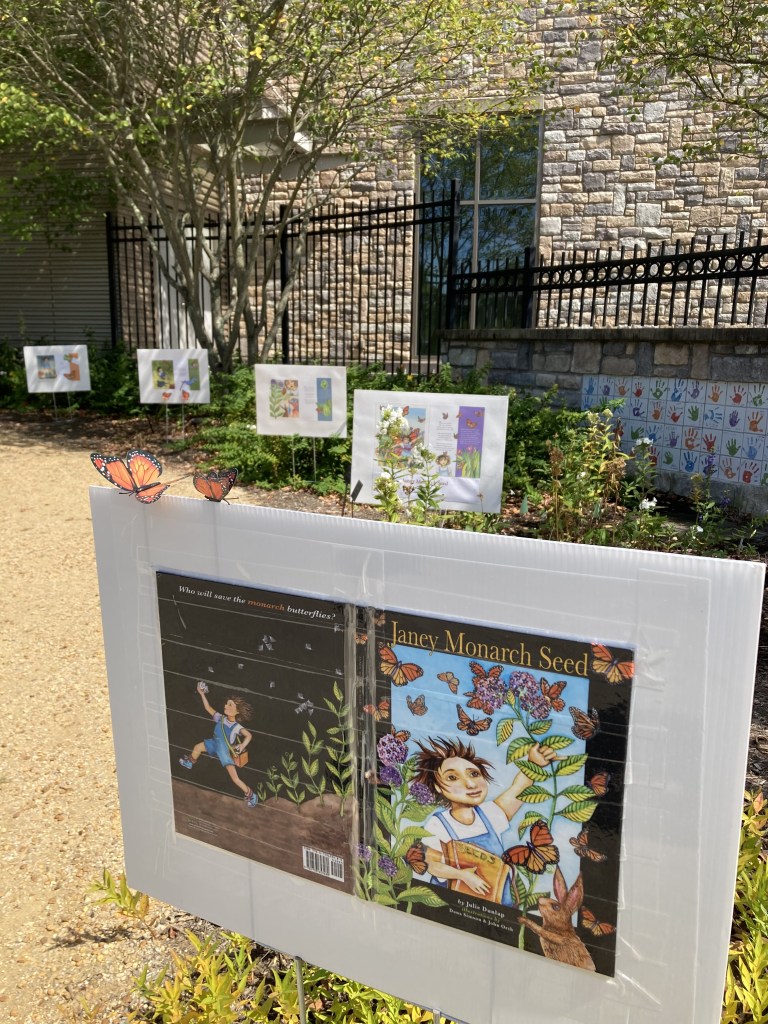 A series of pages from the Janey Monarch Seed StoryWalk in the Enchanted Garden.