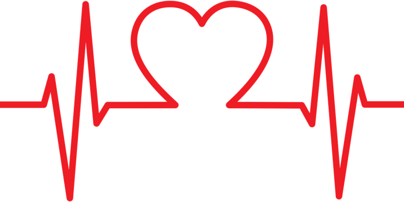 Red ekg heartbeat line includes a heart.