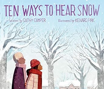 The book cover shows a young woman walking with an elder; both are wearing winter coats, scarves, and hats. There are four bare trees in the background with snow on the branches, and several buildings in the distance with snow on the roofs.