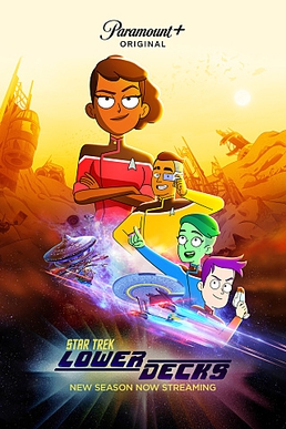Star Trek: Lower Decks Season 2 cover shows the four main characters with a spaceship zipping in front of them.