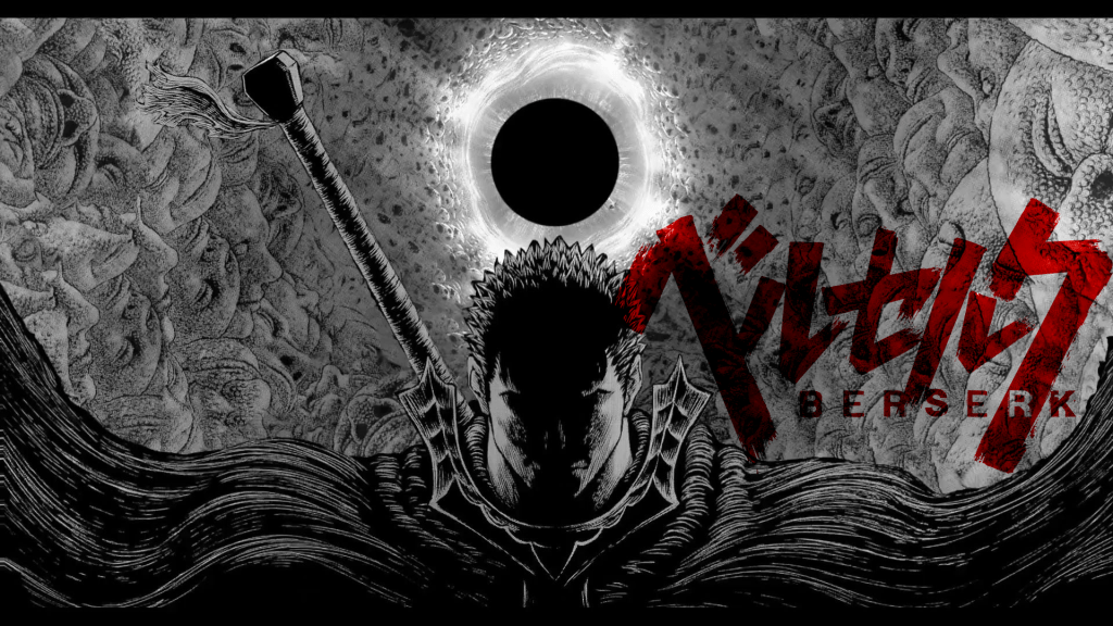 The book cover depicts a man with a sword behind his back, against a stylized background of receding faces and a solar eclipse. His own face is in shadow.