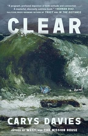 The book cover depicts a large green, black, and white wave turning over some large brown rocks at the shoreline, under a grey sky. What appears to be a metal teapot is floating beneath the waves.