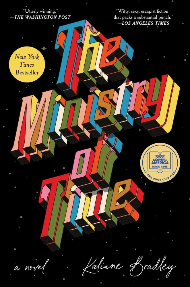 Brightly colored, large italicized lettering appears doubled on a black cover. Stickers added for New York Times best seller and the Good Morning America Book Club.