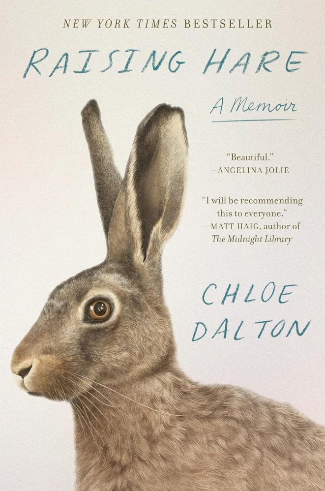 The book cover is a colored illustration of a hare in profile, with its ears alert and its whiskers extended. The viewer sees one golden-brown eye staring back at them.