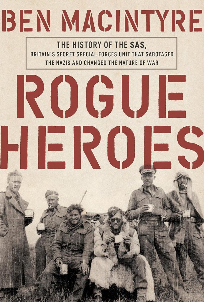 The book cover shows members of the British Special Air Service during World War II, seated and standing in a group, wearing overcoats and holding cups of coffee.