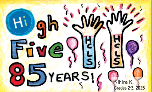 This card gives you a high five for the library's 85th - with two hands and lots of colorful balloons.
